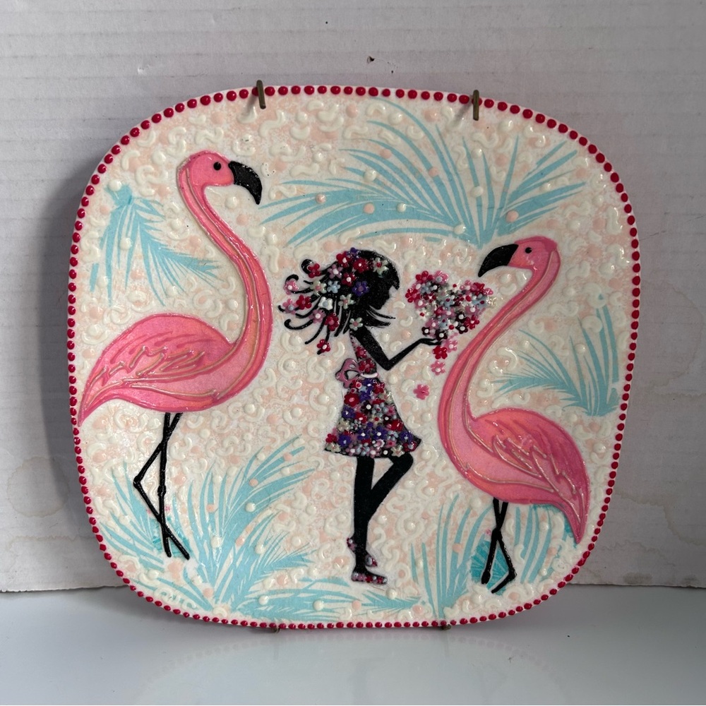 Pink Flamingo decorative plate  8” x 8”